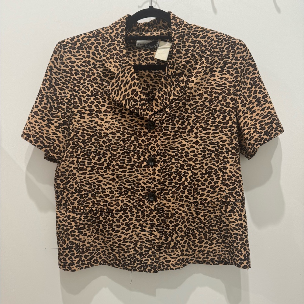Vintage 80s/90s Sunshine Starshine Leopard Print Button‑Up Blouse